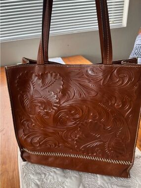 Patricia Nash Brown Embossed Floral Leather Tote